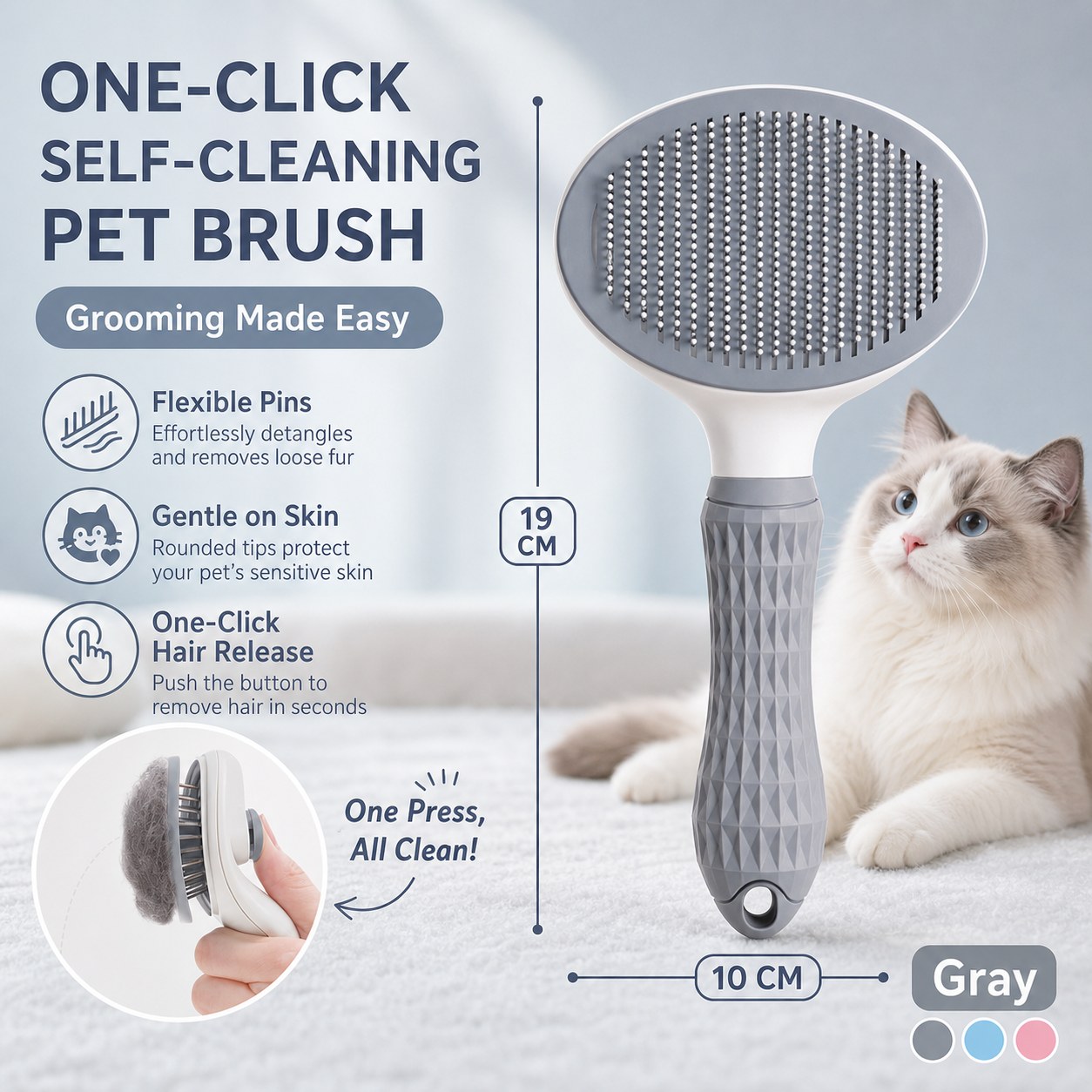 Self-Cleaning Pet Grooming Brush