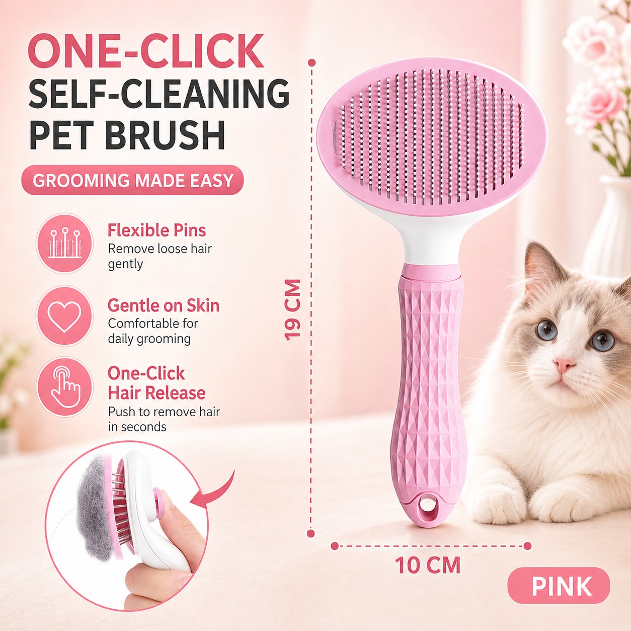Self-Cleaning Pet Grooming Brush